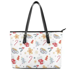 Weihnachten Muster Damen Handtasche, weiße Schultertasche aus Kunstleder mit Festtagsmotiv.
