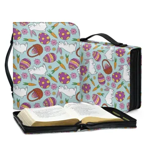Osterhase und Ei Muster PU Leder tragbare Bibel Schutzhülle Tasche mit Reißverschluss.