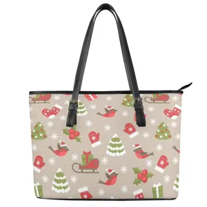 Festliche Weihnachten Muster Damen PU Leder Handtasche modische Shopper Tasche Henkel