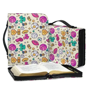 Rosa PU Leder Bibel Hülle Tasche mit süßem Cartoon Sport Muster, tragbare Buch Aufbewahrung