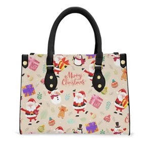 Sac à Main en Cuir PU de Noël pour Femmes Imprimé Flocon de Neige Festif Sac à Bandoulière avec Rivets Mode de Rue