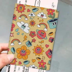 Etui de passeport en cuir PU dessin animes retro vintage organiseur de documents voyage