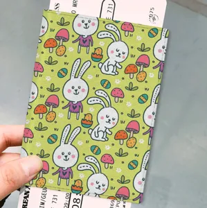 Cute cartoon rabbit mushroom print PU leather passport holder travel document organizer wallet card case