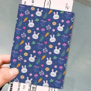 Cute rabbit pattern PU leather passport holder, portable travel document organizer bag for cards.
