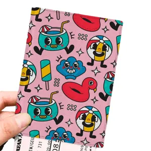 Joli étui de passeport en cuir PU dessin animé d'été plage pochette de document