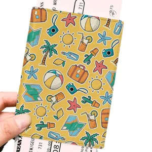 Travel passport holder PU leather cute cartoon summer pattern document organizer pouch