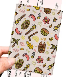 PU leather passport cover with cute cartoon tribal pattern, travel document holder bag