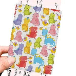 Cute cartoon dinosaur pattern PU leather passport holder travel document organizer wallet.