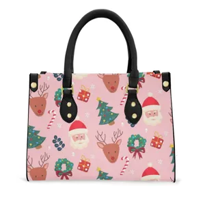 Dames Kerstmis PU Leer Handtas Bedrukt Schoudertas Crossbody Tas Klinknagels Vierkante Tote Bag Voor Vakantie Feest Mode Cadeau