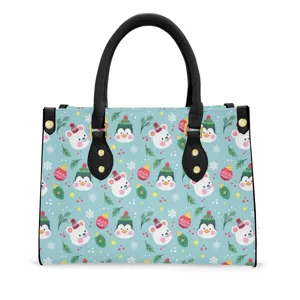 Women Christmas Snowman Printed PU Leather Handbag Large Capacity Shoulder Bag Festive Santa Claus Tote Bag Crossbody Bag