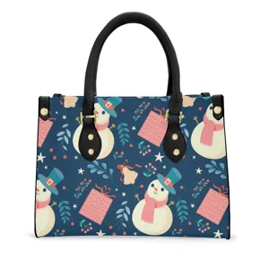 Christmas snowman pattern women PU leather handbag fashion casual large shoulder tote bag