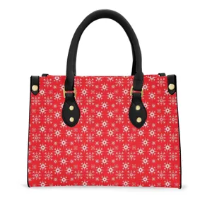 Sac à main en cuir PU rouge à motif flocon de neige de Noël avec poignées noires et or principal