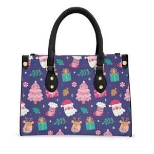 Christmas pattern women PU handbag stylish tote shoulder bag with dual handles for daily use