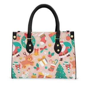 Christmas pattern PU leather women handbag large capacity shoulder crossbody tote bag.