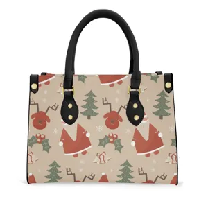 Borsa a mano stampa natalizia donna borsa a tracolla moda festiva pelle PU tote