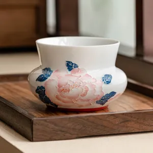 Handgemalte Pfingstrose Keramik Tee Abfallschale Chaji Neuer Chinesischer Kung Fu Tee Zubehör Porzellan Teesatz Behälter Für Haushalt
