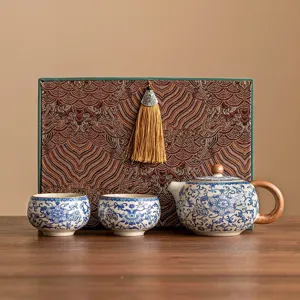 Juego de Té Tetera Xishi de Porcelana del Horno Ru Loto Azul Y Blanco Juego de Té Gongfu Con Tazas Y Caja de Regalo de Lujo Para Regalos de Empresa
