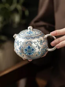 Teiera in Argento Smalto Loto Gong Fu Set Tè Artigianale Tradizionale Lusso Regalo Pregiato