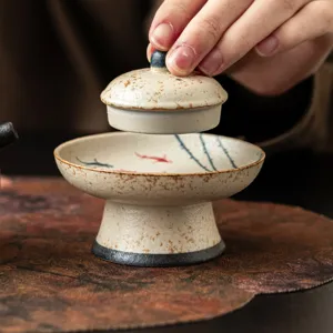 Soporte de tapa de tetera de ceramica patron de carpa pintado a mano accesorio de te kung fu