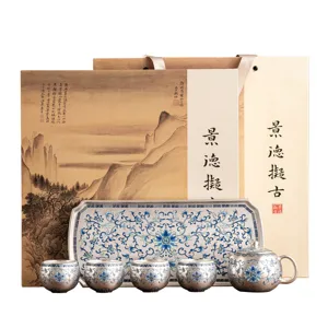 Set regalo di tè kung fu loto placcato in argento 999 di lusso con elegante confezione vintage.