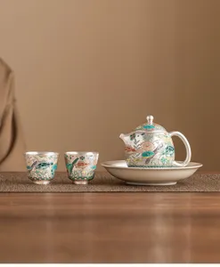 Silver-plated fish and algae tea set teapot and cups traditional Chinese craft gift set