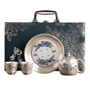 999 verzilverde theeset geschenkdoos Chinees drakenontwerp theepot kopjes relatiegeschenk