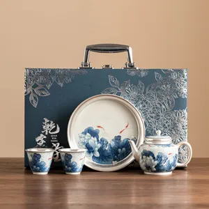 Set de té de cerámica chapada en plata 999 caja de regalo con tetera y tazas fiesta