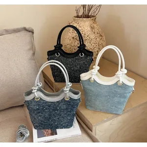 Chic women fashion bucket bag casual commuting handbag stylish shoulder bag with top knot handle.