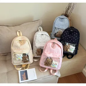 Cute polka dot transparent pocket backpack sweet casual school bag for girls daily travel