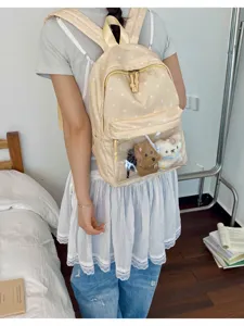 Sweet polka dot casual student backpack with clear front pocket for daily use style