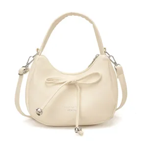 Borsa a tracolla da donna alla moda con fiocco, elegante borsa in pelle PU per uso quotidiano.