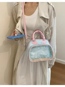 Sac ita transparent pour femmes, joli sac bandoulière rose et bleu avec fenêtre claire.