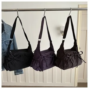 Borsa a tracolla casual a quadri da donna, stile coreano borsa messenger con fiocco carino.