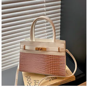 Trendy stylish casual large capacity crossbody tote shoulder bag with pink crocodile pattern.