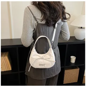 Chic white hobo crossbody bag for women, featuring a sweet bow knot and star details.