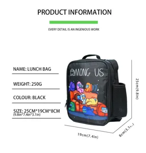 Bolsa de almuerzo negra Among Us para escuela de ninos bolsa termica con bolsillos de malla.
