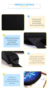 Primer plano de los detalles de la mochila con malla transpirable, costuras y correas.