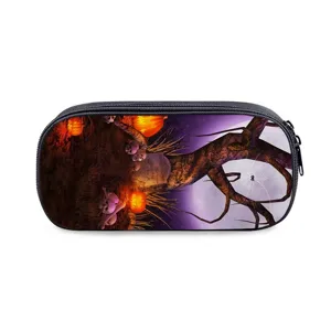 Halloween pencil case large capacity stationery bag with spooky pumpkin tree pattern detail