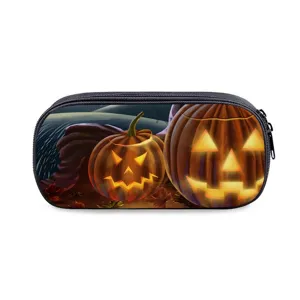 Halloween pencil case large capacity stationery pouch scary pumpkin print zipper school supply