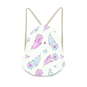 Aquarel veer print dubbele trekkoords rugzak casual stoffen opbergtas sporttas