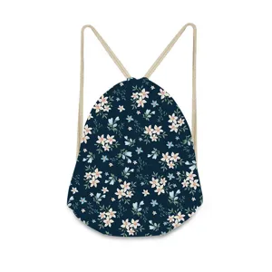 Bloemen Print Trekkoord Rugzak Casual Sport Gym Tas met Beige Katoenen Touwen