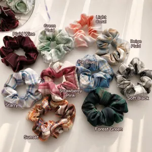 Plaid hair scrunchies for women, vintage Korean style hair ties and cute ponytail holders.