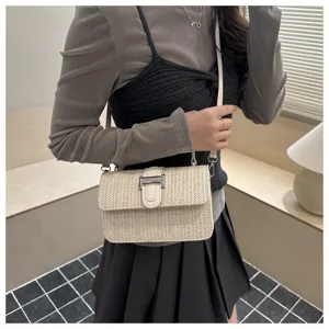 Stroken schoudertas voor dames, chique kleine zomer vierkante crossbody tas met metalen slot.