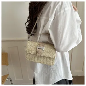 Geweven strohouten schoudertas voor dames, chique trendy crossbody tas voor dagelijks gebruik.