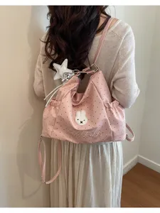 Zaino a pois in stile coreano con grazioso patch di coniglio e ciondolo a stella chic.