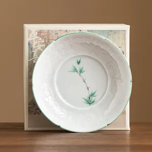 Handbemachte grüne Bambus Keramik Teetasse Untersetzer, Dehua Porzellan Teekannen Matte Tablett