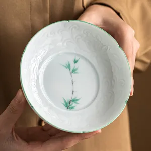 Handbemalter grüne Bambus Keramik Teekannenhalter Sonnenblumen Mund Tablett für Tee Tisch 90