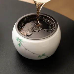 Handgemalt Grüner Bamboo Weißes Porzellan Teewasserschale Chinesischer Stil Handgemacht Keramik Teekannenhalter Kung Fu Tee Zubehör
