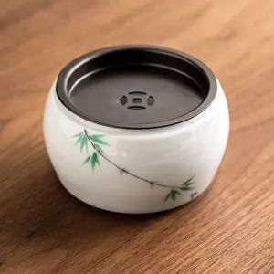 Handbemachte grüne Bambus Keramik Teeschale Jianshui Hucheng Kung Fu Teezubehör weißes Porzellan