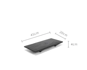 Japanese wabi-sabi carbonized walnut wood rectangular tea tray with four short legs 45cm